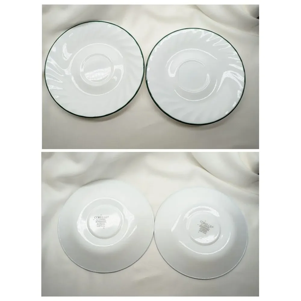 Set of 4 Corelle Callaway Ivy  Saucers Mug Plates Swirl Green Rim 6 1/4